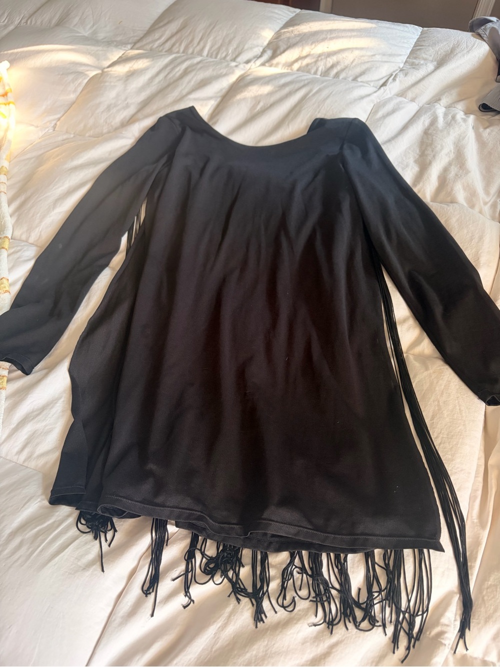 Guess by Marciano Black Long-Sleeve Fringe Tunic Dress